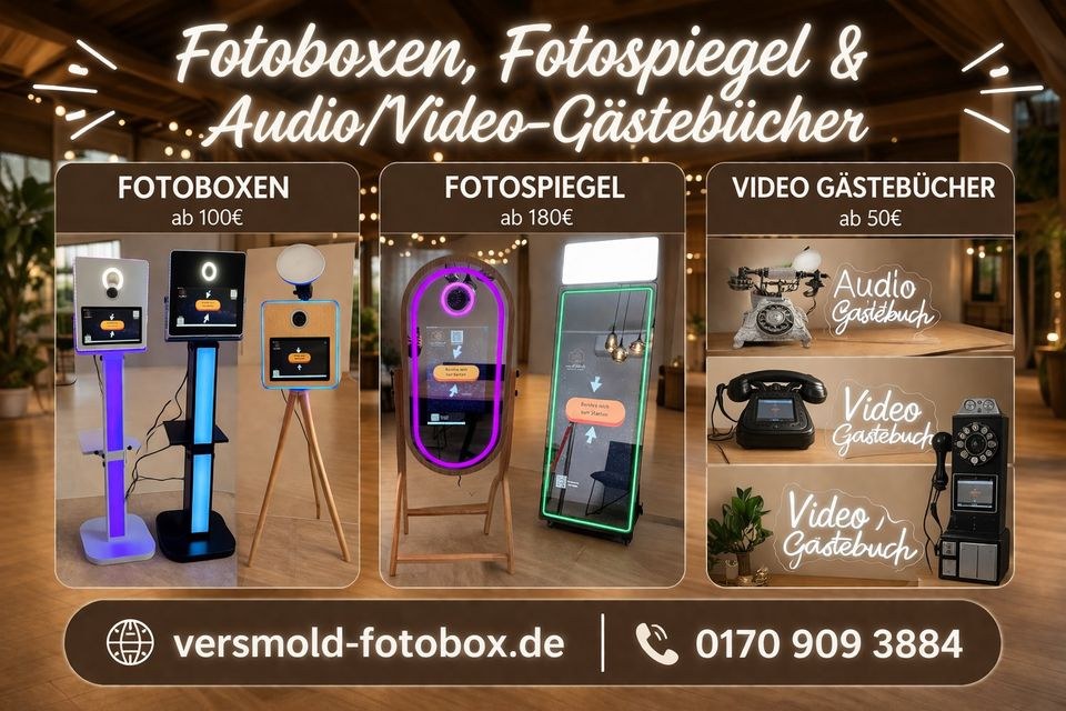 Fotobox Fotospiegel Video Audio Gästebuch mieten in Versmold