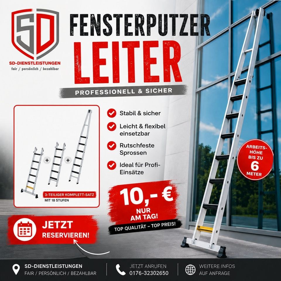 Glasreinigerleiter 3 teiliger Satz 18 Sprossen mieten in Espelkamp
