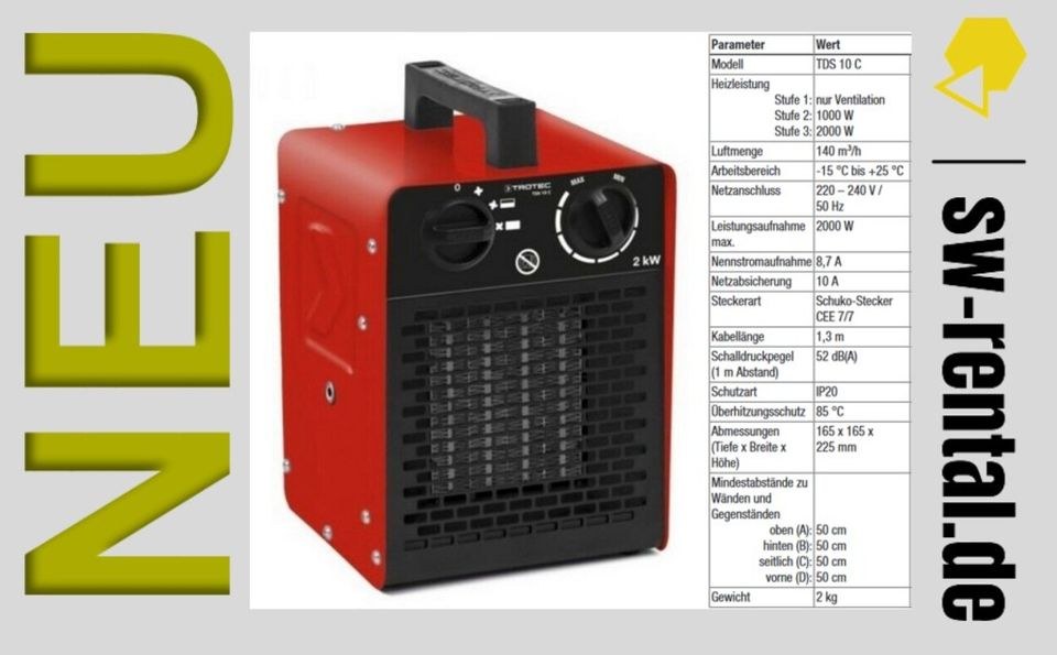 Heizlüfter 2kW 18kw mieten bei SW-Indutec – gegen Feuchtigkeit & Kälte