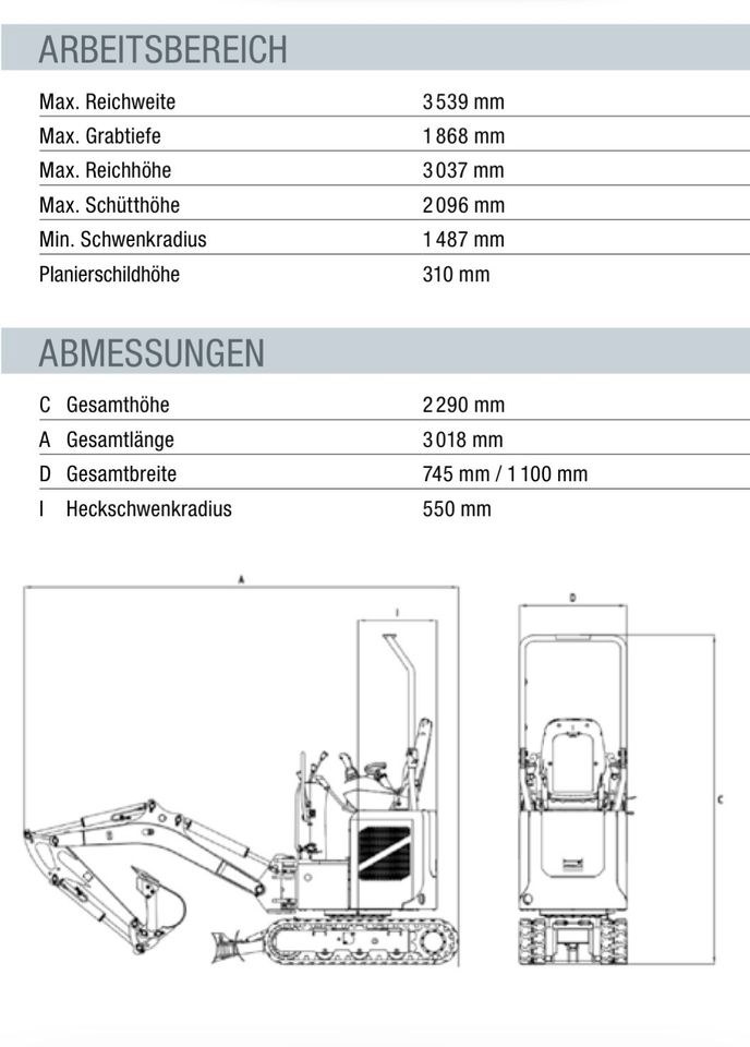 Mini Bagger 1,2t Sany SY10U Tag mieten bei SW-Indutec – 2