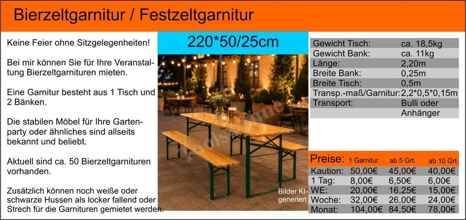 Bierzeltgarnitur Festzeltgarnitur Gartenparty mieten bei Tools4Time – 2