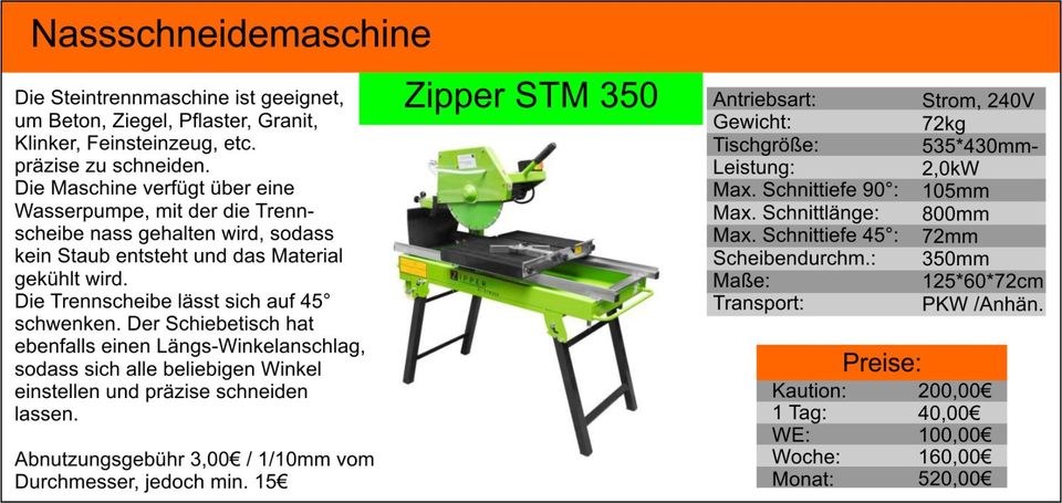 Nassschneidemaschine Steintrennmaschine Pflaster mieten bei Tools4Time – 2