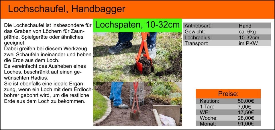 Lochschaufel Lochspaten Handbagger Lochausheber mieten bei Tools4Time – 2