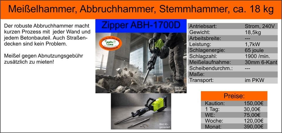 Abbruchhammer Meißelhammer Stemmhammer Bau Mauer mieten bei Tools4Time – 2