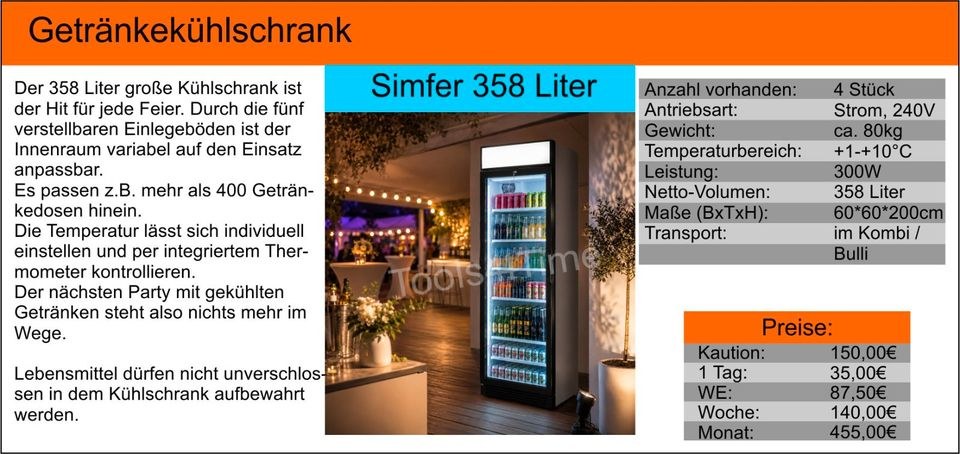 Getränkekühlschrank Glastürkühlschrak Fete mieten bei Tools4Time – 2