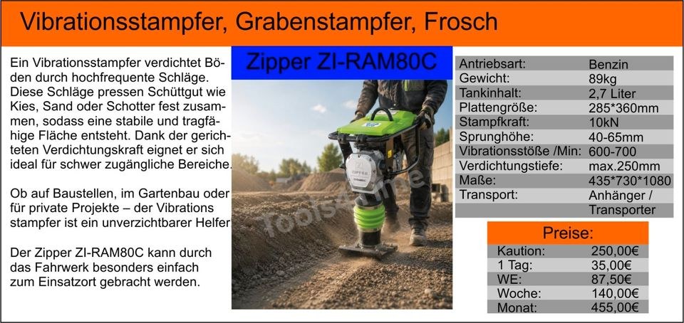 Vibrationsstampfer Verdichter Frosch Hopser mieten bei Tools4Time – 2