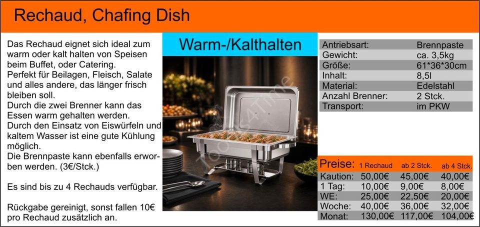 Rechaud Chafing Dish Warmhalter Buffet Catering mieten bei Tools4Time – 2