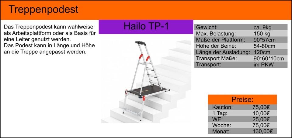 Treppenpodest Hailo TP1 weitere Geräte mieten bei Tools4Time – 2