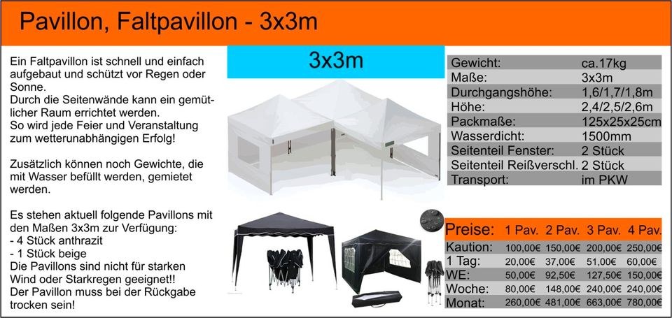 Pavillon Faltpavillon Fete Garten mieten bei Tools4Time – 2