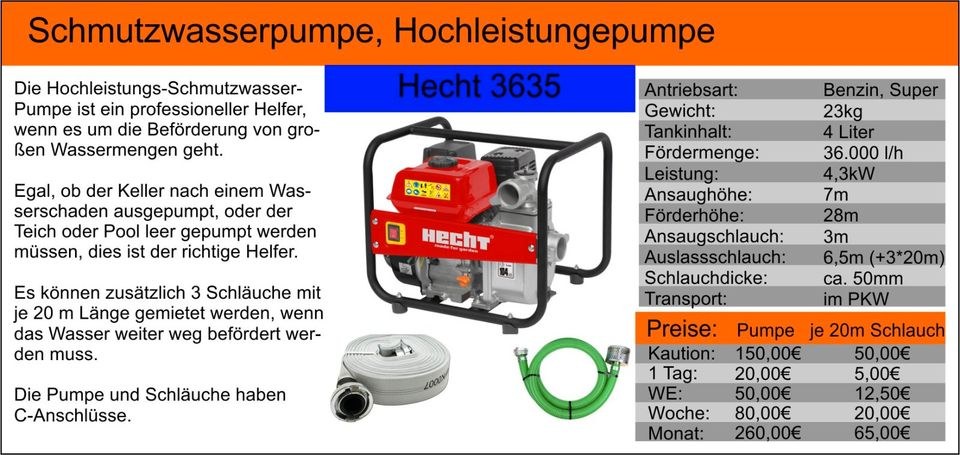 Schmutzwasserpumpe Hochleistungspumpe Hecht 3635 mieten bei Tools4Time – 2