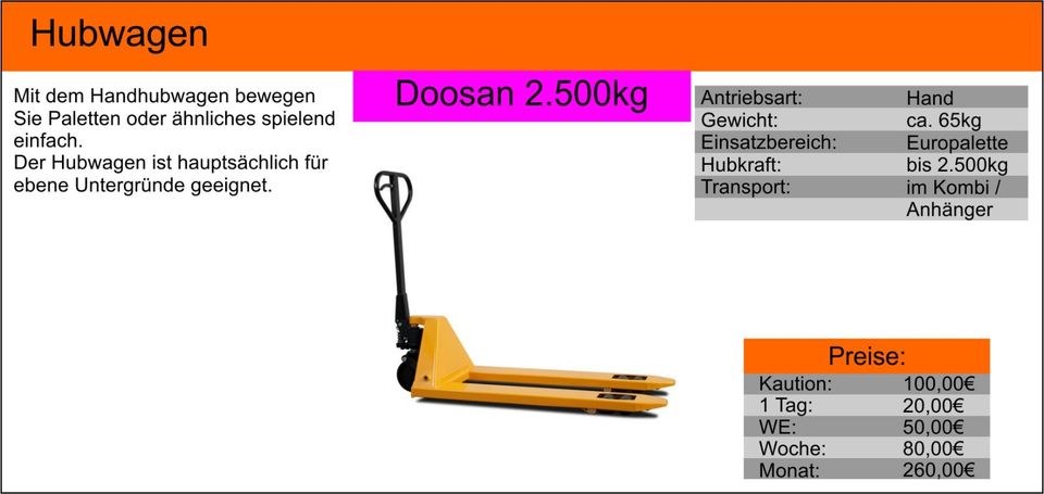 Hubwagen Handhubwagen Transport Palette Rollen mieten bei Tools4Time – 2