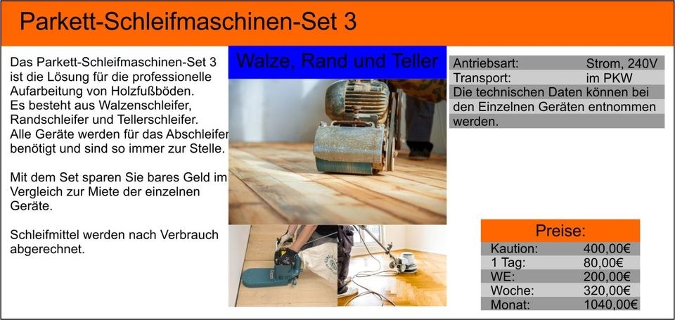Parkett Schleifmaschinen Set 3 Parkettschleifer mieten bei Tools4Time – 2