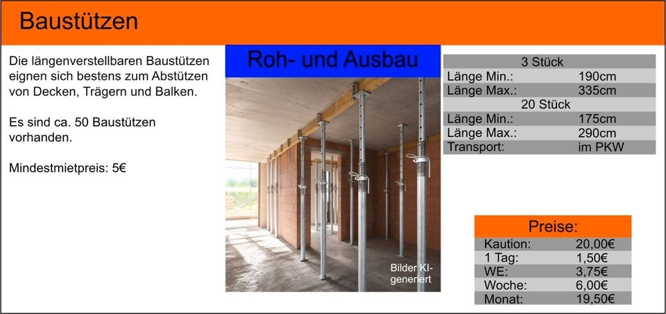 Baustützen Schalungsstützen Rohbau Deckenstützen mieten bei Tools4Time – 2