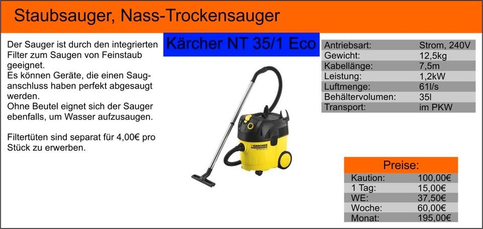 Nass Trockensauger Kärcher Staubsauger mehr mieten bei Tools4Time – 2