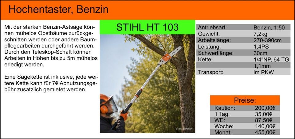 Hochentaster Astsäge STIHL HT 103 Baumschnitt mieten bei Tools4Time – 2