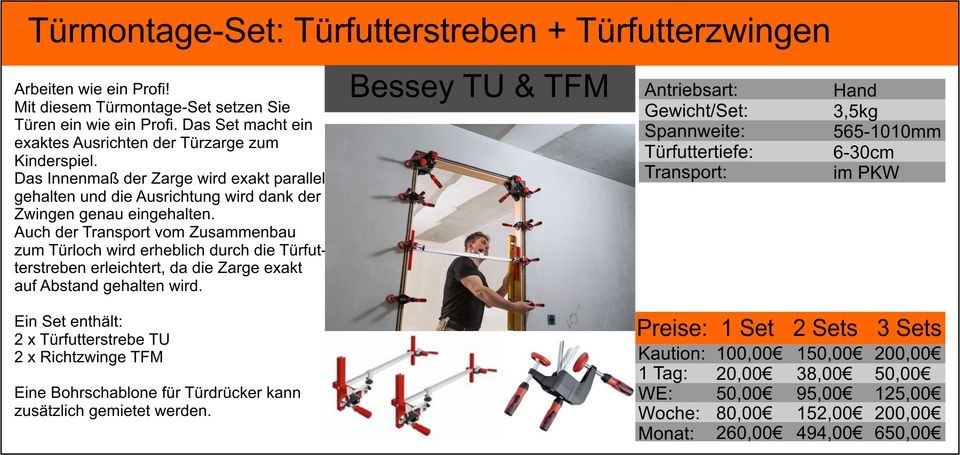 Türfutter Montageset Türmontage Zarge einbauen mieten bei Tools4Time – 2