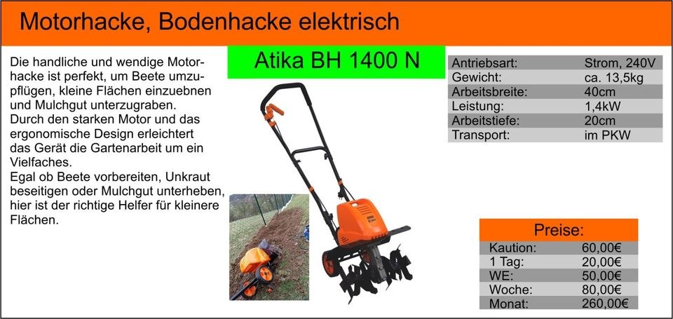 Motorhacke elektrisch Beet weitere Geräte mieten bei Tools4Time – 2