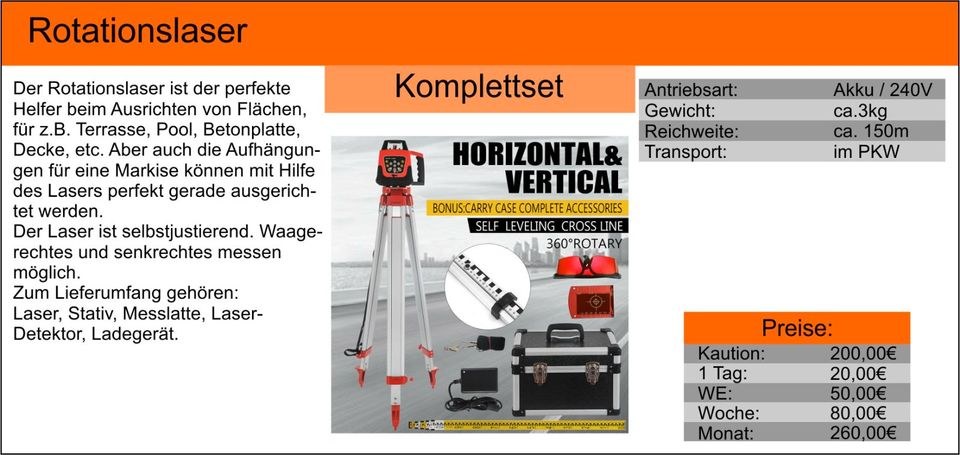 Rotationslaser Nivelliergerät Stativ weitere mieten bei Tools4Time – 2