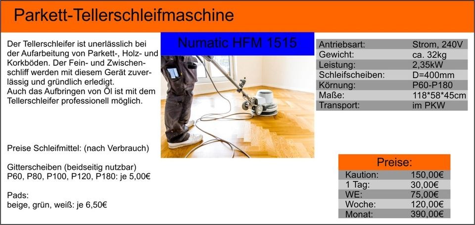 Parkett Tellerschleifmaschine Parkettschleifer mieten bei Tools4Time – 2