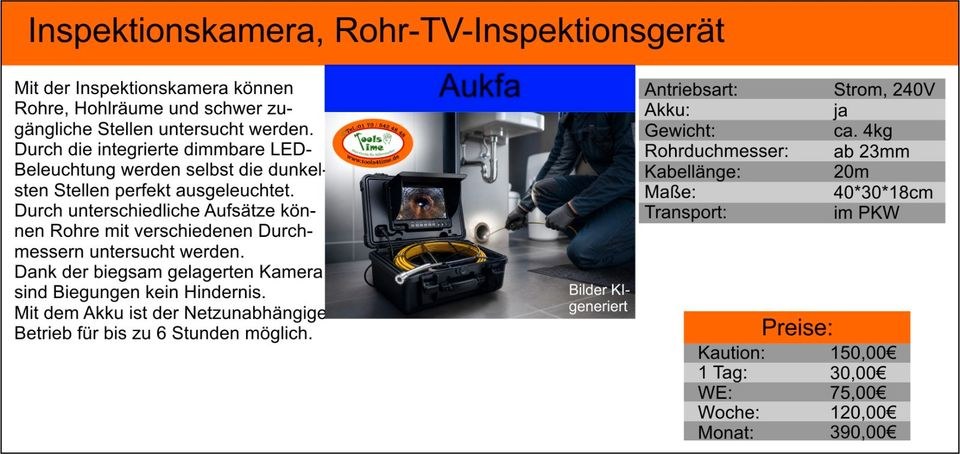 Inspektionskamera Rohr Untersuchung mieten bei Tools4Time – 2