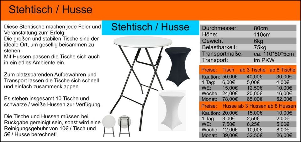 Stehtisch Husse Jubiläum mieten bei Tools4Time – für Empfang & Party – 2