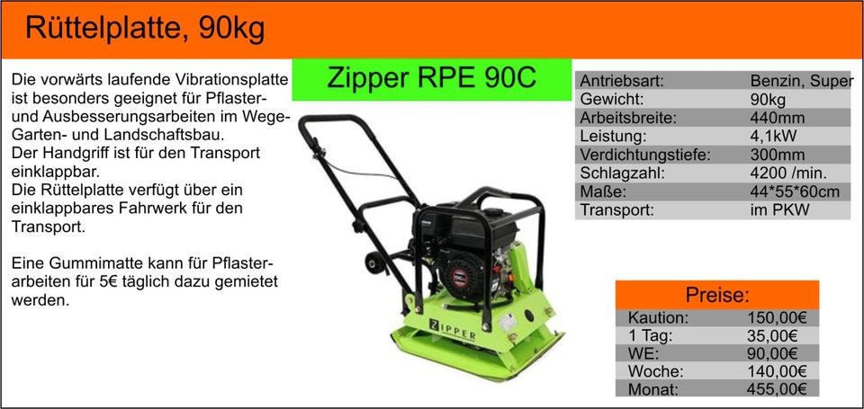 Rüttelplatte Benzin 90kg Verdichter Pflaster mieten bei Tools4Time – 2