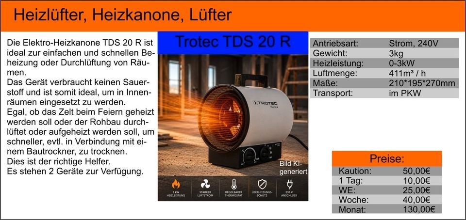Heizlüfter Heizkanone Lüfter Trockner Bauheizer mieten bei Tools4Time – 2