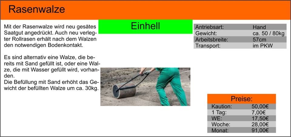 Rasenwalze Gartenwalze Walze weitere Geräte mieten bei Tools4Time – 2
