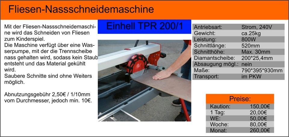 Fliesen Nassschneidemaschine Fliesenschneider mieten bei Tools4Time – 2