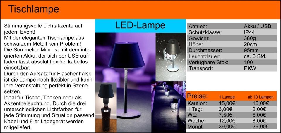Tischlampe Deko LED Lampe USB mieten bei Tools4Time – für Ihr Fest – 2