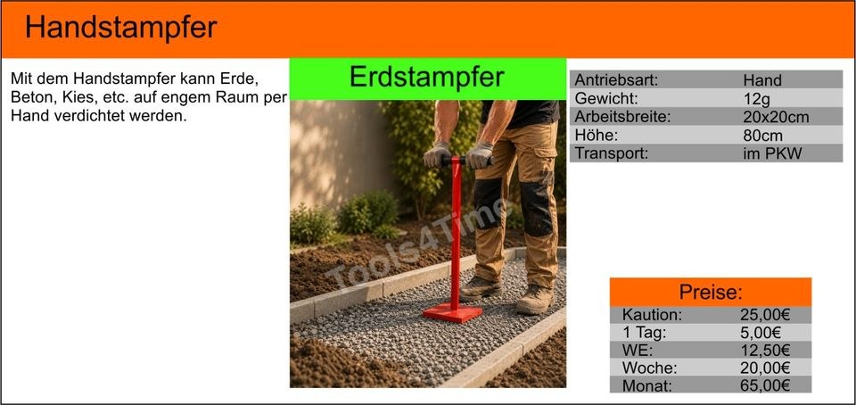 Handstampfer Verdichter Pflaster Garten mieten bei Tools4Time – 2
