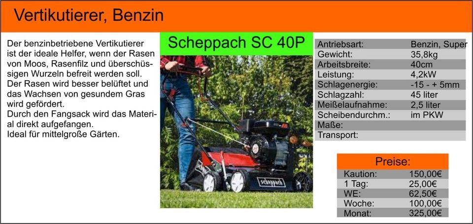 Vertikutierer Benzin weitere Geräte mieten bei Tools4Time – 2