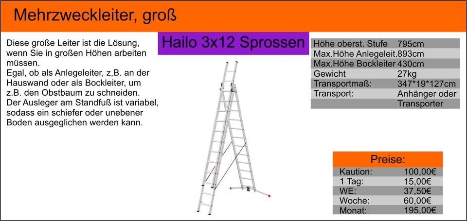 Sprossenleiter Anlegeleiter Kombileiter Leiter mieten bei Tools4Time – 2