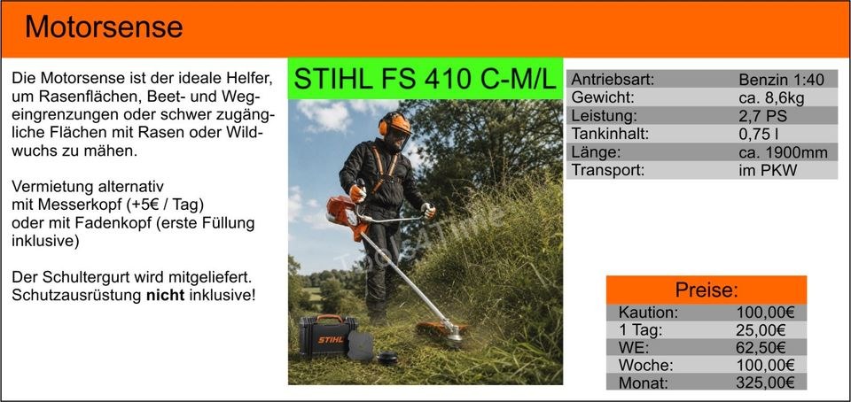 Motorsense Freischneider STIHL DOLMAR mähen Heu mieten bei Tools4Time – 2