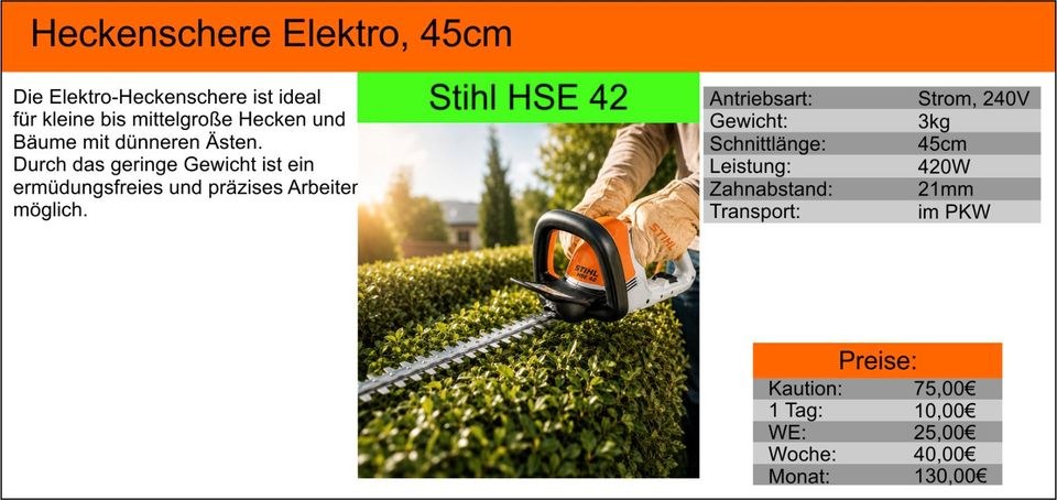 Stihl Heckenschere HSE42 Hecke schneiden mieten bei Tools4Time – 2