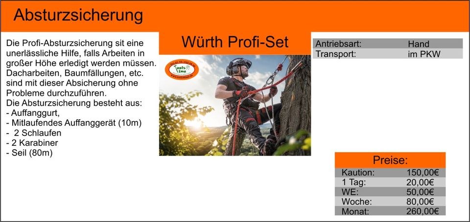 Absturzsicherung Klettergurt Fallschutz Seil mieten bei Tools4Time – 2