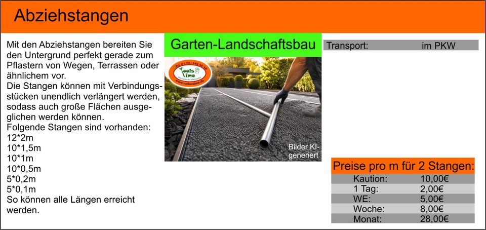 Abziehstangen Rundrohr Pflaster Terrasse mieten bei Tools4Time – 2