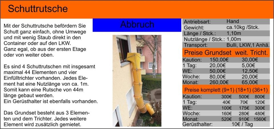 Schuttrutsche Baurutsche Abriss Entsorgung 52m mieten bei Tools4Time – 2