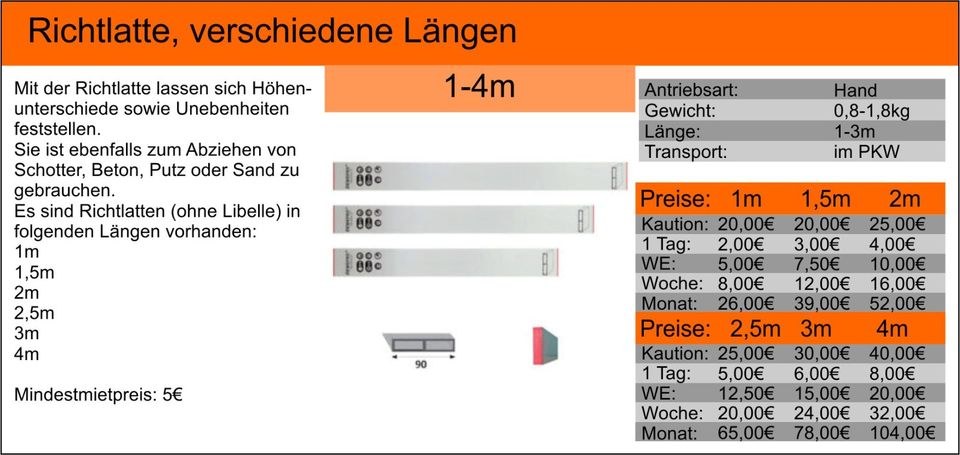 Richtlatte Richtscheit Abziehlatte Schotter mieten bei Tools4Time – 2