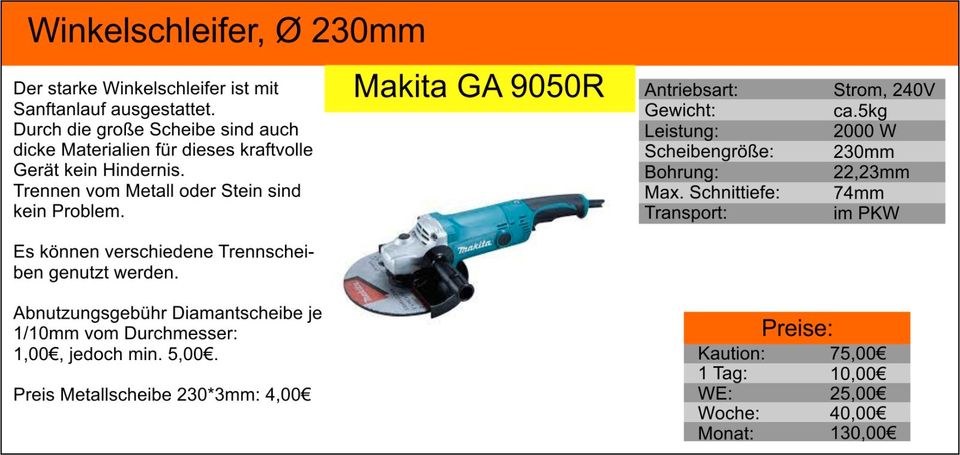 Winkelschleifer Makita Flex groß andere Geräte mieten bei Tools4Time – 2