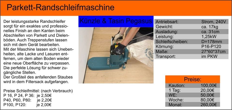 Parkettrandschleifmaschine Parkettschleifer mieten bei Tools4Time – 2