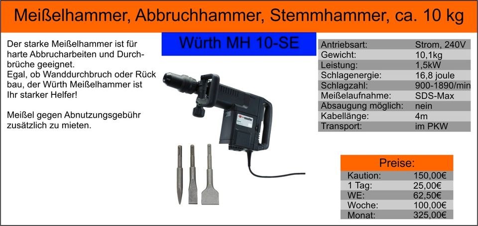 Meißelhammer Durchbruch Abbruchhammer SDS Max mieten bei Tools4Time – 2