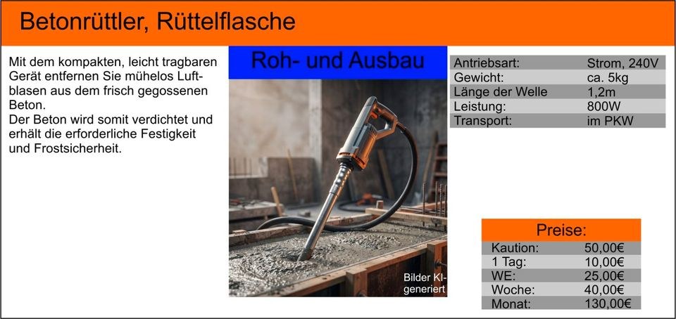 Betonrüttler Rüttelflasche Fundament Mauer Pool mieten bei Tools4Time – 2
