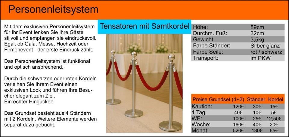 Personenleitsystem Tensatoren Samtkordel Seil mieten bei Tools4Time – 2