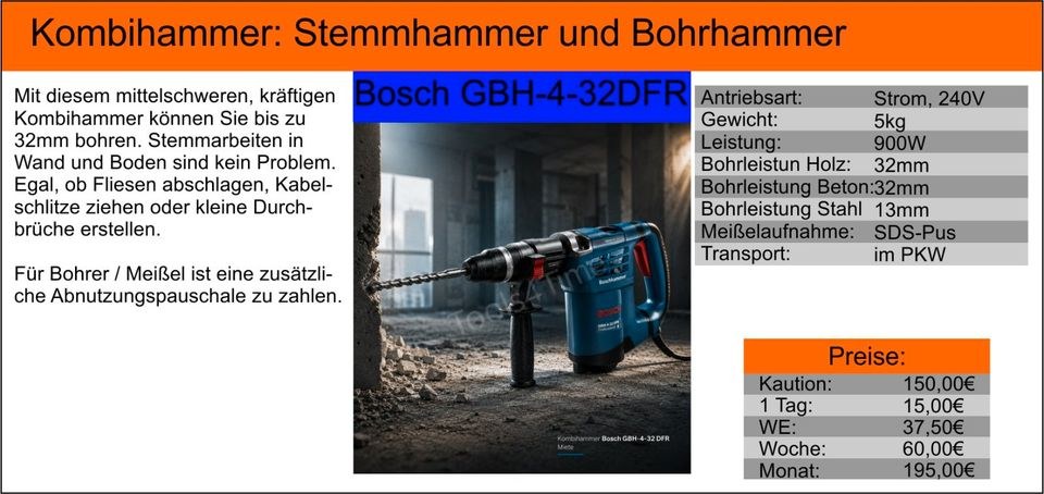Meißel Stemm Bohrhammer Kombihammer Bosch 5kg mieten bei Tools4Time – 2