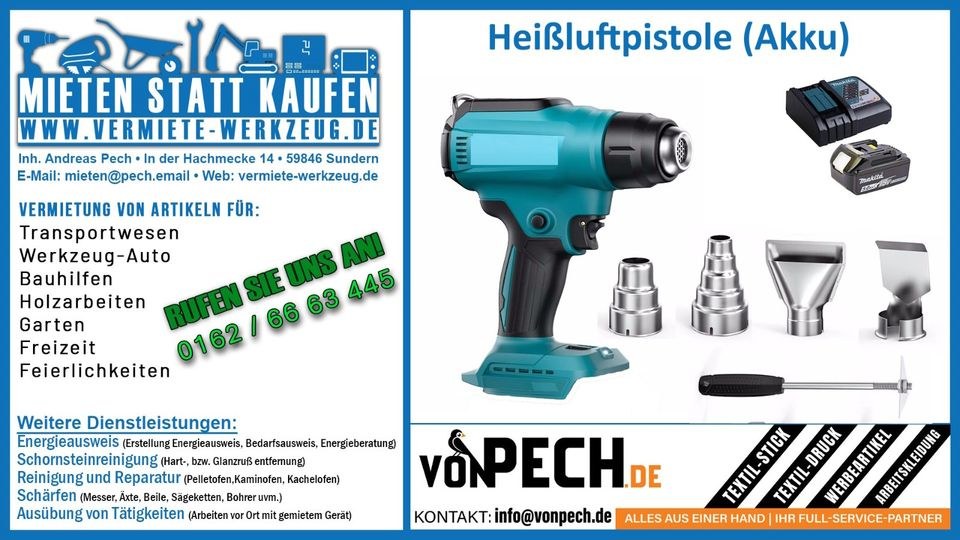 Heißluftpistole Akku Makita Heißluftföhn biegen mieten