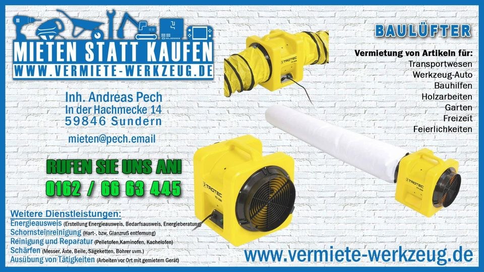 Baulüfter Axialgebläse Ventilator Entlüfter mieten