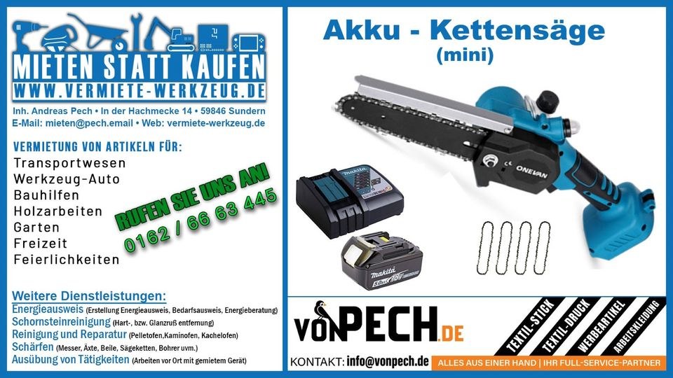Akku Kettensäge f Makita 15 cm 6 Zoll mieten in Sundern (Sauerland)