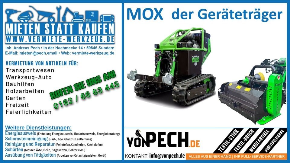 Mox Geräteträger Forstmulcher Fräse Mäher mieten