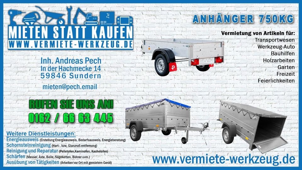 750 kg Anhänger Plane o Motorradanhänger mieten in Sundern (Sauerland) – 3